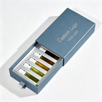 Boîte cadeau rigide personnalisée avec logo en feuille d'or, ruban, languette de tirage, insert en EVA, boîte en papier pour échantillons d'huile et de parfum, coffret tiroir pour flacons