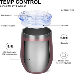 Cenron Stainless Steel Stemless Wine Tumbler 12oz Double Wall Insulated Vacuum <b>Cup</b> Back to School Eco-Friendly Minimalist Design - Product Image 3