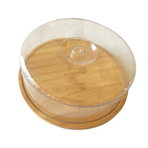 Round Bamboo Cake Display Wood Bread Holder with Acrylic Cover