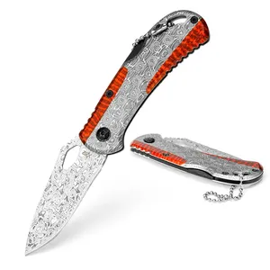 BK X82A Laser engraved patterns Aluminum handle Imitate the Damascus steel folding knife