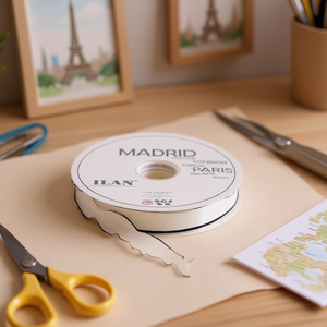 ILAN ริบบิ้นผ้าสีขาวขนาด 2.5 ซม. ยาว 91 ม. ลายมาดริด ปารีส ลอนดอน โตเกียว มิลาน - Product Image 2