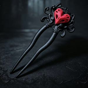 Épingle à cheveux promotionnelle Halloween style gothique cœur rouge, imprimée en 3D, en forme de U, rétro punk sculptée - Product Image 3
