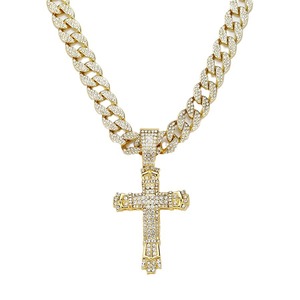 Luxe Punk Croix Pendentif Collier <span class=keywords><strong>Grand</strong></span> Strass Femmes Plaqué Or En Alliage De Zinc Hip Hop Glacé Cubain Lien Chaîne Rappeur Hommes Cadeau - Product Image 5