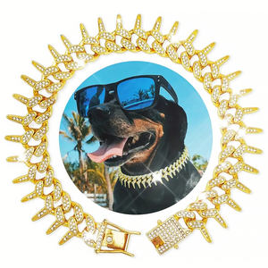 Hundehalsband im kubanischen Kettenstil, 20 mm, mit Dornen, Diamanten und Strasssteinen, luxuriöses Metallhalsband für Hunde - Product Image 1