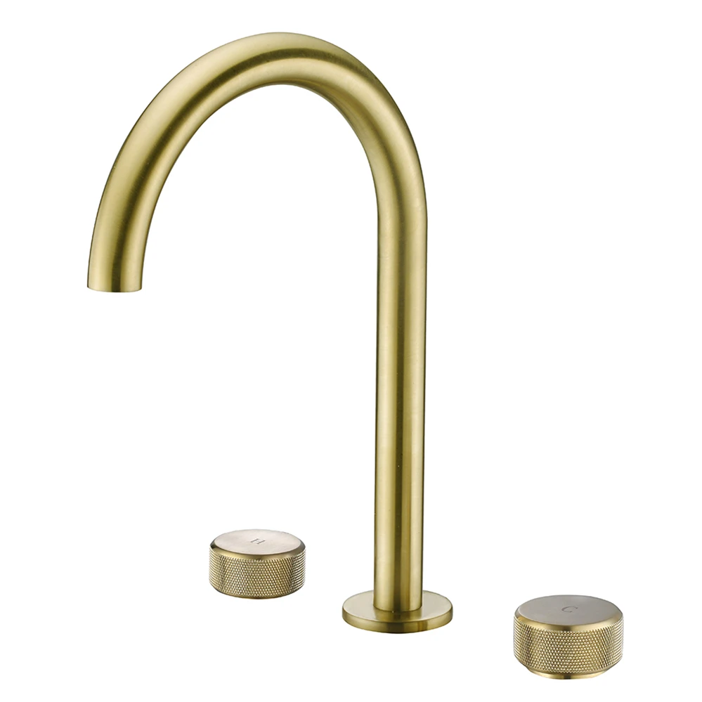 Round Handle Brushed Gold 3 Hole Antique Brass Bathroom Basin Mixer Table Faucet For Basin Tap