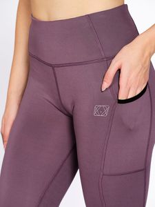 Leggings mi-mollet en Lycra extensible rose oignon pour femme avec deux poches latérales et une poche arrière discrète, taille mi-haute, pour le sport - Product Image 5