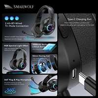 Auriculares para Juegos Smailwolf L50 Tri-Modo con Efecto de Luz Espectral, Batería de Litio Recargable de 1000mAh y 70H de Duración, 360 °   Micrófono Plug&Play
