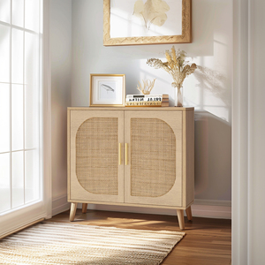 Mobiletto Buffet con Due Ante e 4 Scomparti, Armadietto da Bagno in Legno Massello - Product Image 3