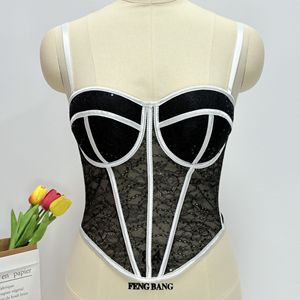 Wholesale Fashionable <strong>Sequined</strong> Lace Outer-Wear Corset Bustier <strong>Top</strong> Shapewear Mesh High-End Spaghetti Strap <strong>Bandeau</strong> for Female - Product Image 5
