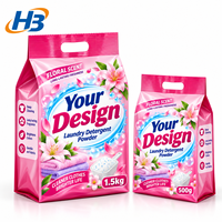 Waspoeder verpakking zak op maat 1,5kg 500g roze bedrukte zijvouw staande pouch met handvat
