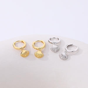 أقراط مجوهرات أنيقة مطلية بالذهب العادي أقراط بدلاية على شكل صدفة بحرية متدلية للنساء - Product Image 3