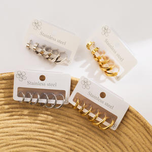 Boucles d'oreilles créoles unies Ensemble de boucles d'oreilles géométriques rétro en acier inoxydable pour femme - Product Image 6