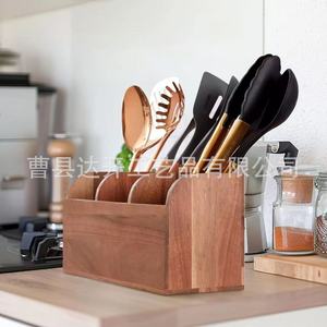 Boîte de rangement pour vaisselle en bois, rectangulaire, à fixer au mur, organiseur de cuisine pour ustensiles et couverts - Product Image 4