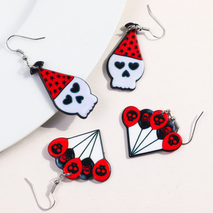 Yiwu gros pas cher Halloween crâne impression ballon gâteau chauve-souris cerise globe oculaire bouche <span class=keywords><strong>sang</strong></span> couteau rouge à lèvres effrayant acrylique goutte boucle d'oreille - Product Image 3