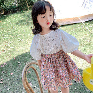 Nouvelle collection été pour enfants, ensemble fille, mode coréenne, haut en dentelle ajourée et <span class=keywords><strong>mini</strong></span>-<span class=keywords><strong>jupe</strong></span> léopard, deux ensembles respirants - Product Image 1