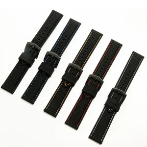 20mm 22mm 24mm Bracelet de montre en silicone Bracelet mécanique respirant Bracelets en caoutchouc de sport