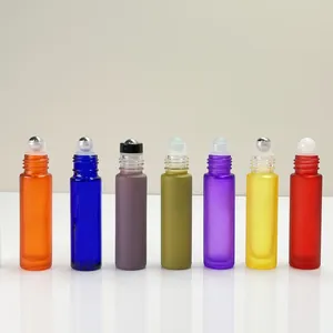 定制8毫升10毫升彩绘磨砂精油玻璃卷瓶香水瓶带滚球精油