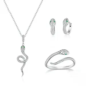 Ensemble de bijoux Vintage en argent Sterling 925, motif serpent, boucles d'oreilles, bague, collier, bracelet, en argent