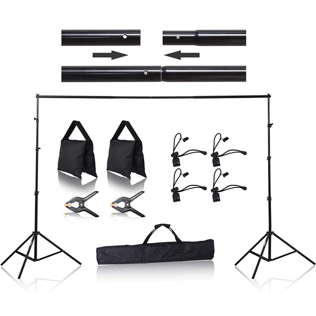 2.6x3m Photo Backdrop Stand Adjustable Heavy Duty Photography Muslin Background Support System Stand for Photo Video Studio