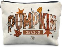 Trousse de Maquillage Citrouille d'Automne, Cadeaux Thème Automne pour Femmes, Pochette de Maquillage en Toile Esthétique Feuilles d'Automne avec Fermeture Éclair pour Articles de Toilette de Voyage