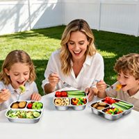 Boîte à goûter en acier inoxydable étanche de 600 ml avec 3 compartiments, récipient de stockage alimentaire divisé en métal pour les condiments à emporter