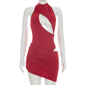 Robe d'été sexy Viviblook D26DS097 pour femme, couleur unie, dos nu, sans manches, mini-robe moulante pour dames - Product Image 2