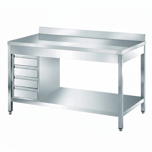 Tavolo da lavoro in acciaio inossidabile con cassetti e backsplash - Product Image 1