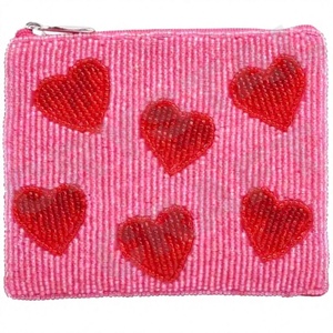 <b>Red</b> Heart Design Customized Seed Beaded Coin Pouch Wallet Beautiful Coin <b>Purse</b> with Fashionable Accessory Features - Product Image 1