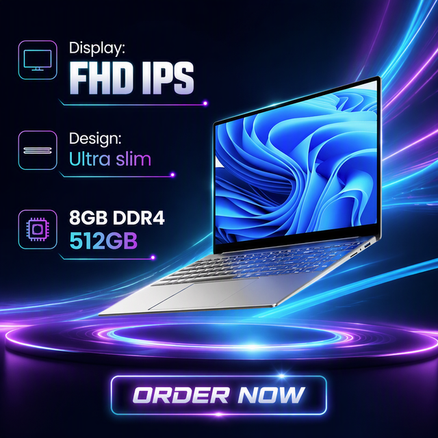 15.6 Inch FHD IPS Laptop Core I3-8109U 8GB DDR4 RAM 512GB Storage Optional Computer for Business and Students