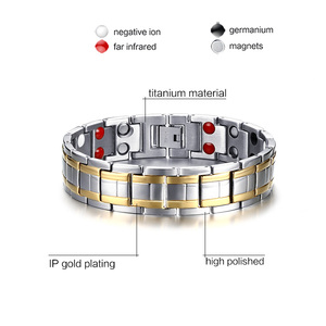 Pulsera magnética de acero inoxidable para hombre y mujer, pulsera magnética de acero inoxidable 4 en 1 con bioelementos - Product Image 2