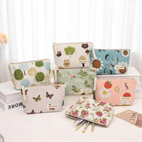 Tas Makeup Kanvas Motif Huruf Gaya Internasional Kapasitas Sedang, Organizer Genggam, Dompet Koin Resleting Bermotif, Tempat Pensil Pelajar
