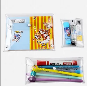 Portable PVC Clear Snap-button Stationery Pouch Pen Buggy Bag Organizer storage Holders Bag for Students