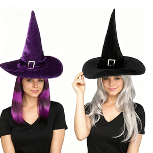 Chapeau de sorcière en velours pour Halloween, chapeau de magicien pointu pour adultes et enfants, accessoire de <span class=keywords><strong>costume</strong></span> pour fête cosplay - Product Image 1