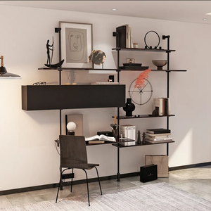 Étagère minimaliste créative italienne, présentoir mural multicouche en bois massif, étagère en fer forgé, présentoir intégré de bureau - Product Image 5