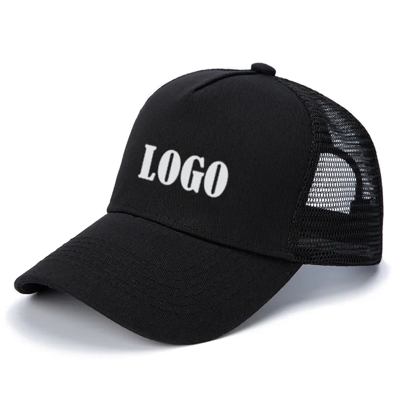 Curved brim black golf/quick design 5 panel structured trucker hat Mesh back baseball cap Custom logo