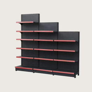 Rak <span class=keywords><strong>Display</strong></span> Supermarket yang Dapat Disesuaikan, Rak Logam Hitam dengan Papan Pegboard untuk Kompatibilitas Pengait - Product Image 1