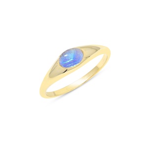 Anillo de compromiso y boda personalizable de plata de ley 925 chapado en oro con piedra lunar arcoíris, hecho a mano, engaste clásico con bisel, personalizado - Product Image 1