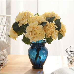 Venta caliente 5 cabezas artificial Hortensia azul Flor de seda para la decoración de interiores - Product Image 3