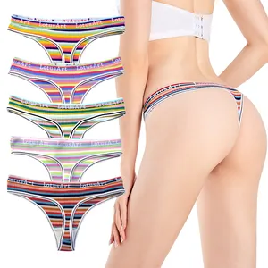 YCH Girls Sexy Tanga Bunte Streifen Stickerei Weiche atmungsaktive niedrige Taille Baumwolle Frauen Höschen Tanga