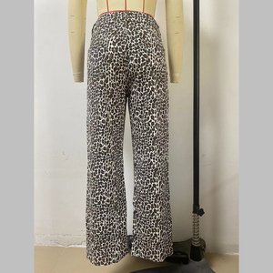 Jeans de Pierna Recta de Cintura Alta con Estampado de Leopardo para Mujer, <span class=keywords><strong>Pantalones</strong></span> Capri de Mezclilla de Pierna Ancha con Estampado de Guepardo - Product Image 6