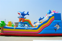 Château Gonflable Géant Requin avec Toboggan, Châteaux Gonflables, Jeux Gonflables, Toboggan Gonflable Certifié CE pour Utilisation Extérieure
