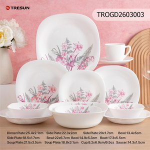 Dinnerware <b>Set</b> Opal Glass Floral Design Luxury Cheap Wholesale Plates <b>White</b> 84 PCS <b>Dinner</b> <b>Set</b> - Product Image 6