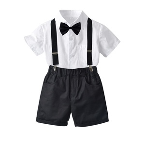 Yaz Çocuklar Erkek Bebek Takım Elbise Beyaz Kısa Kollu Gömlek + Askı Şort Setleri Erkek Bebek Giysileri çocuk Beyefendi Takım Elbise chushi - Product Image 1