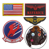 Patch thermocollant brodé Top Gun en feutre non tissé écologique, très populaire pour vestes de moto, blousons de pilote et sacs à dos