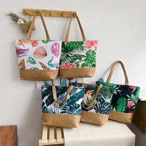 여름 해변 식물 인쇄 어깨 가방 여성 손 가방 저렴한 고품질 토트 핸드백 숙녀