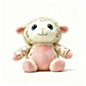 Cordero de peluche personalizado, regordete y redondeado, apto para niños, suave y romántico, con diseño de flor de primavera. - Product Image 4