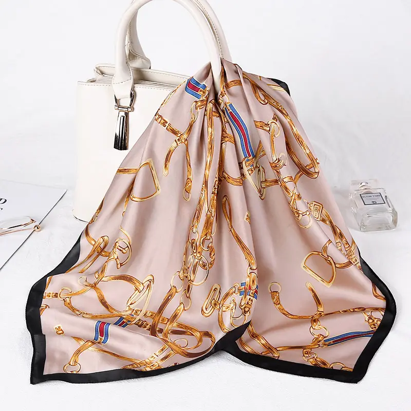 2023 New Korean Style Handkerchief 70cm Silk Square Scarf for Women Stylish Brand Scarf Luxury From China