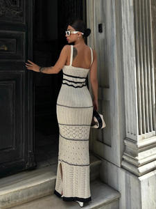 فستان شاطئ مثير عالي الجودة بتصميم مجوف وحمالات بألوان متباينة يبرز تفاصيل الجسم مع شق طويل للنساء - Product Image 3