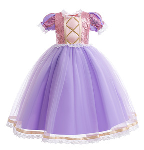 Vestido de malla de lentejuelas moradas, disfraz de princesa, fiesta de Cosplay para niña, vestido de <span class=keywords><strong>Rapunzel</strong></span> enredado con peluca trenzada - Product Image 4