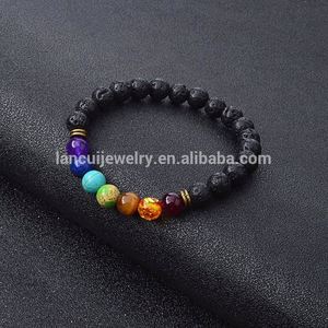 <span class=keywords><strong>Homme</strong></span> Noir Lave <span class=keywords><strong>Chakra</strong></span> Pierre Perles Bracelets - Product Image 3